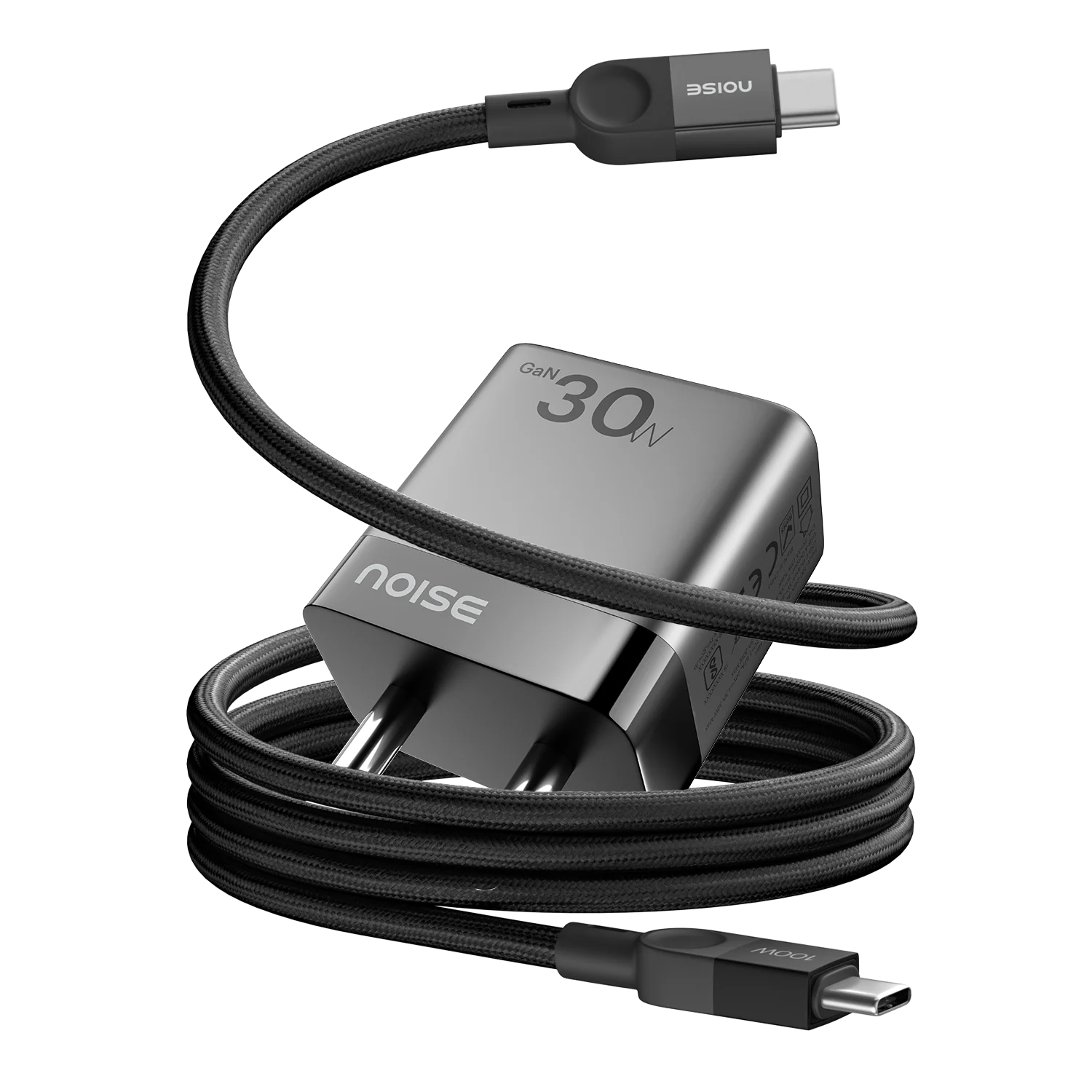 Combo - Noise Power Charger and 1 Meter Non Magnetic Charging Cable - Black - Image 2