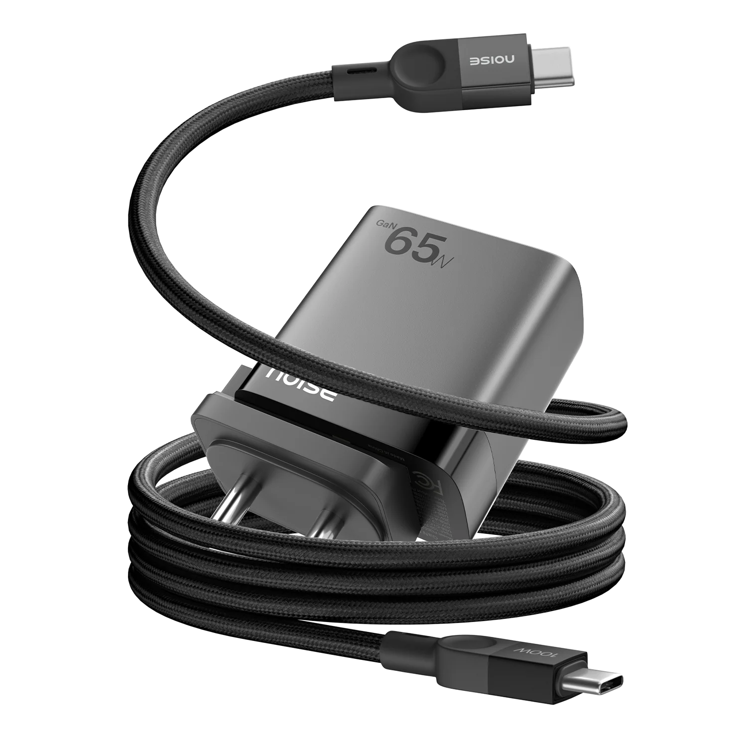 Combo - Noise Power Charger and 1 Meter Non Magnetic Charging Cable - Black - Image 5
