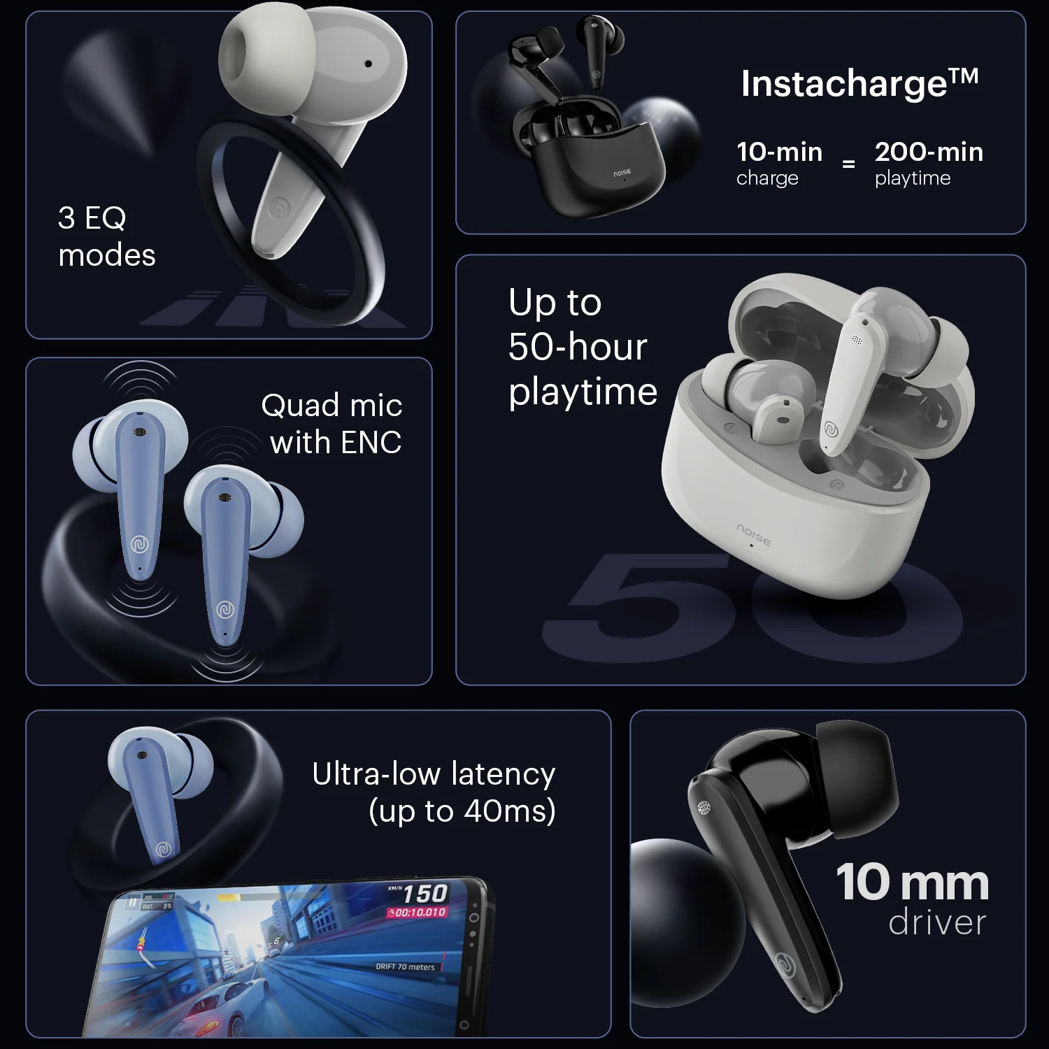 Noise Buds VS106 Truly Wireless In-Ear Earbuds with 50H Playtime, Quad Mic with ENC, Instacharge (10 min = 200 min),Ultra-Low Latency(up to 40ms), 10mm Driver, and BT v5.3 - Image 20