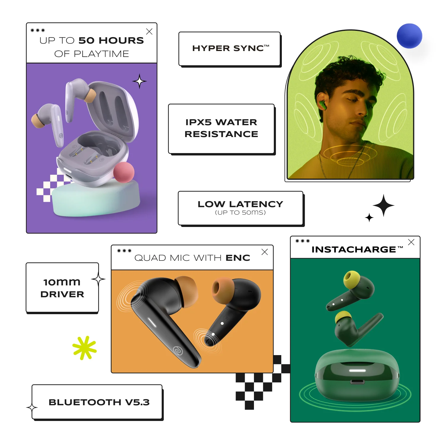 Noise Buds VS401 In-Ear Truly Wireless Earbuds with 50H of Playtime, Low Latency (up to 50ms), Quad Mic with ENC, Instacharge (10 min = 200 min), 10mm Driver, BT v5.3 - Image 21